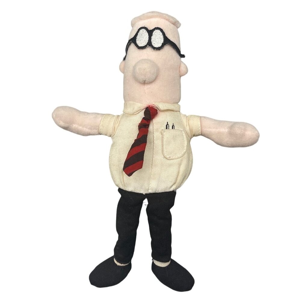 Dilbert stuffed doll white black red and black tie 9.5" tall 7' wide READ